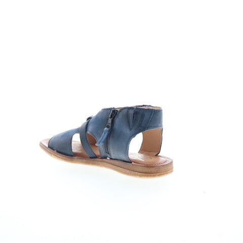 Miz Mooz Finnley Womens Blue Leather Zipper Strap Sandals Shoes