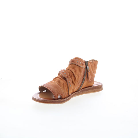 Miz Mooz Francy Womens Brown Leather Zipper Strap Sandals Shoes