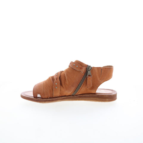 Miz Mooz Francy Womens Brown Leather Zipper Strap Sandals Shoes