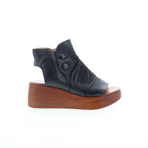 Miz Mooz Greenwich Womens Black Leather Zipper Platform Sandals Shoes