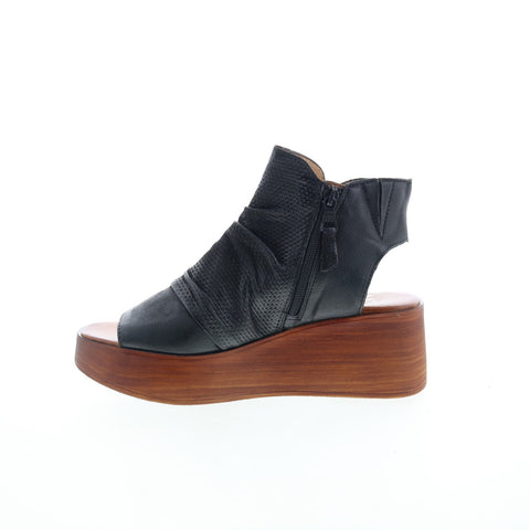 Miz Mooz Greenwich Womens Black Leather Zipper Platform Sandals Shoes