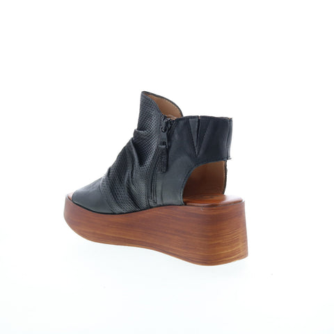 Miz Mooz Greenwich Womens Black Leather Zipper Platform Sandals Shoes
