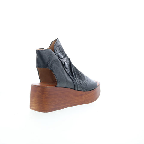 Miz Mooz Greenwich Womens Black Leather Zipper Platform Sandals Shoes
