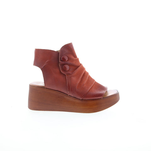 Miz Mooz Greenwich Womens Brown Leather Zipper Platform Sandals Shoes
