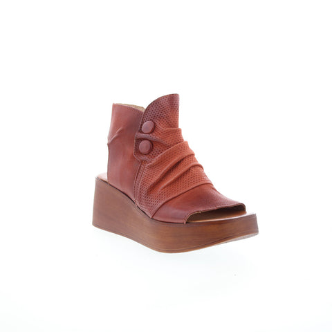 Miz Mooz Greenwich Womens Brown Leather Zipper Platform Sandals Shoes