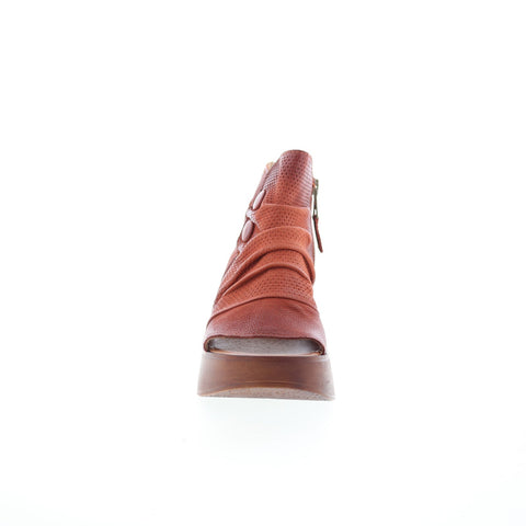 Miz Mooz Greenwich Womens Brown Leather Zipper Platform Sandals Shoes