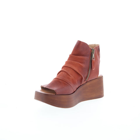 Miz Mooz Greenwich Womens Brown Leather Zipper Platform Sandals Shoes