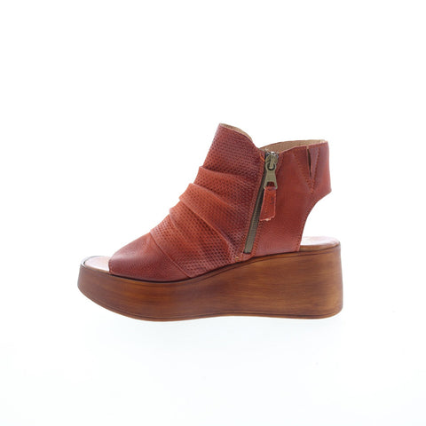 Miz Mooz Greenwich Womens Brown Leather Zipper Platform Sandals Shoes