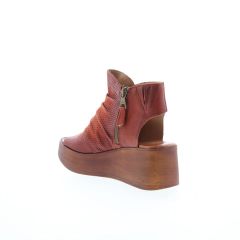 Miz Mooz Greenwich Womens Brown Leather Zipper Platform Sandals Shoes