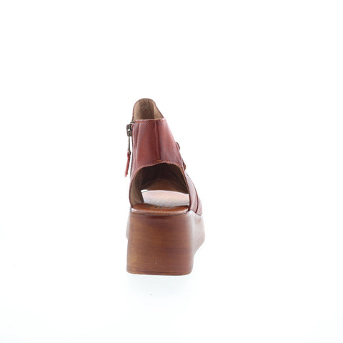 Miz Mooz Greenwich Womens Brown Leather Zipper Platform Sandals Shoes