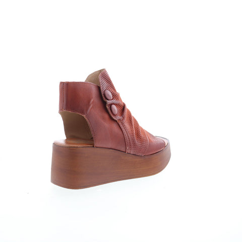 Miz Mooz Greenwich Womens Brown Leather Zipper Platform Sandals Shoes