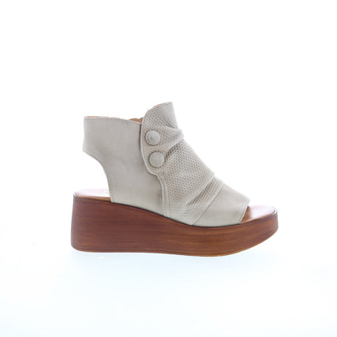 Miz Mooz Greenwich Womens Beige Leather Zipper Platform Sandals Shoes