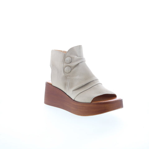 Miz Mooz Greenwich Womens Beige Leather Zipper Platform Sandals Shoes