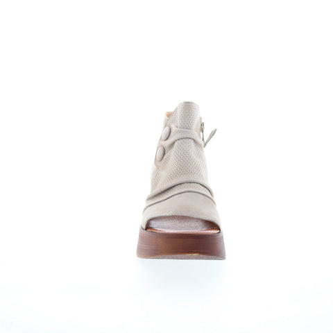 Miz Mooz Greenwich Womens Beige Leather Zipper Platform Sandals Shoes