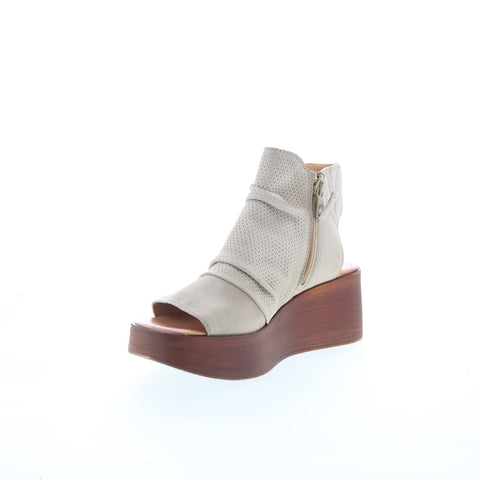 Miz Mooz Greenwich Womens Beige Leather Zipper Platform Sandals Shoes