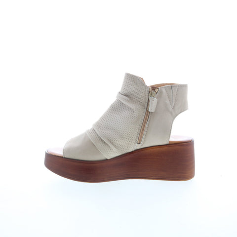 Miz Mooz Greenwich Womens Beige Leather Zipper Platform Sandals Shoes