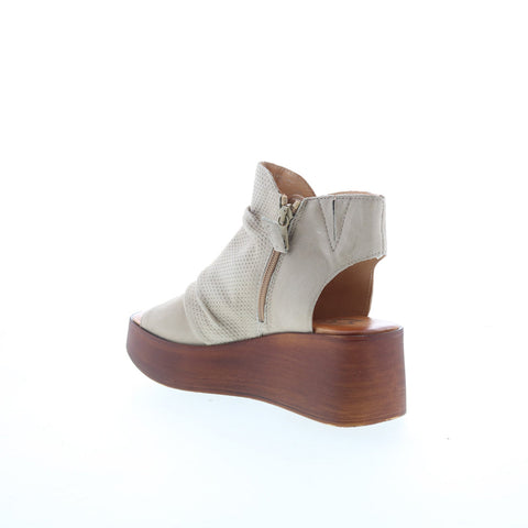 Miz Mooz Greenwich Womens Beige Leather Zipper Platform Sandals Shoes