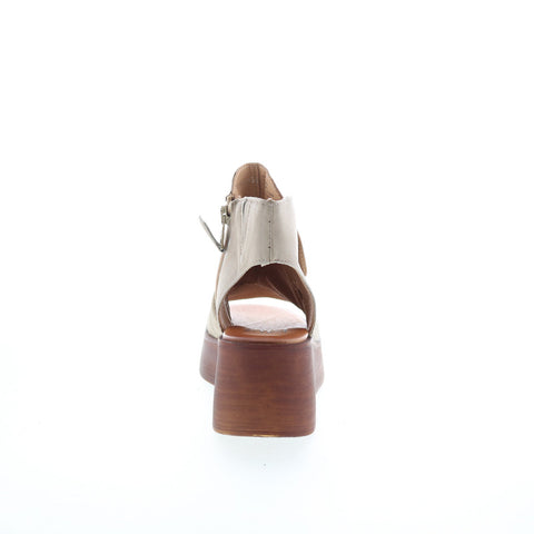 Miz Mooz Greenwich Womens Beige Leather Zipper Platform Sandals Shoes