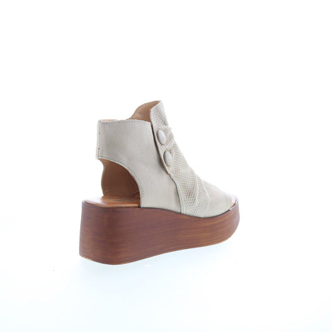 Miz Mooz Greenwich Womens Beige Leather Zipper Platform Sandals Shoes