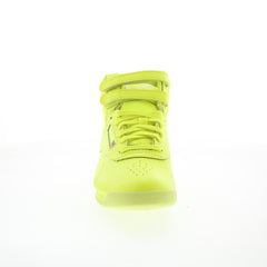Reebok Freestyle Hi Womens Yellow Leather Lace Up Lifestyle Sneakers Shoes