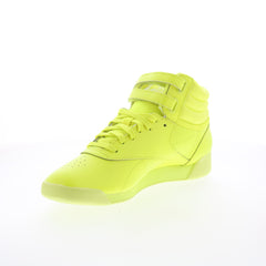 Reebok Freestyle Hi Womens Yellow Leather Lace Up Lifestyle Sneakers Shoes