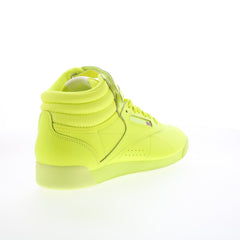 Reebok Freestyle Hi Womens Yellow Leather Lace Up Lifestyle Sneakers Shoes
