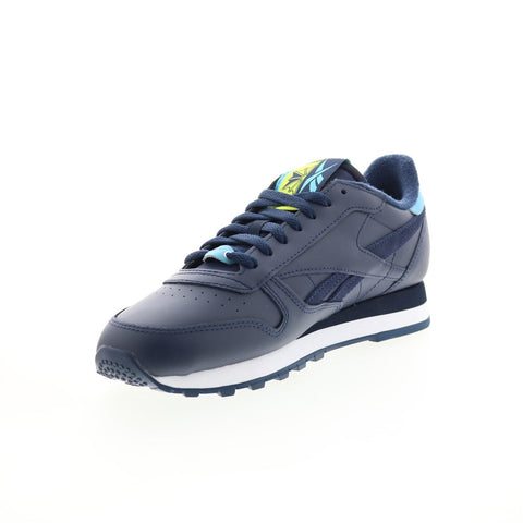 Reebok Classic Leather Mens Blue Leather Lace Up Lifestyle Sneakers Shoes