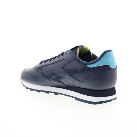 Reebok Classic Leather Mens Blue Leather Lace Up Lifestyle Sneakers Shoes