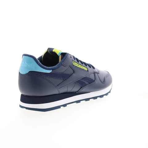 Reebok Classic Leather Mens Blue Leather Lace Up Lifestyle Sneakers Shoes