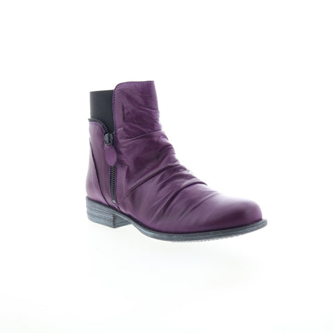 Miz Mooz Laney Womens Purple Leather Zipper Ankle & Booties Boots