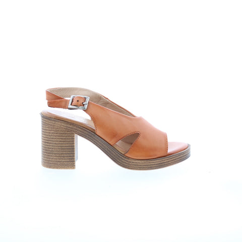 Miz Mooz Maia Womens Brown Leather Hook & Loop Heeled Sandals Shoes