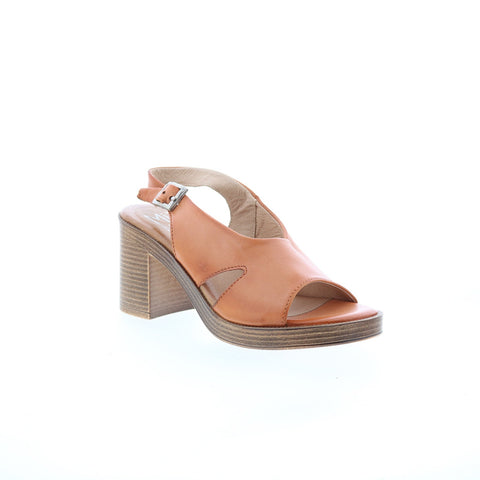 Miz Mooz Maia Womens Brown Leather Hook & Loop Heeled Sandals Shoes