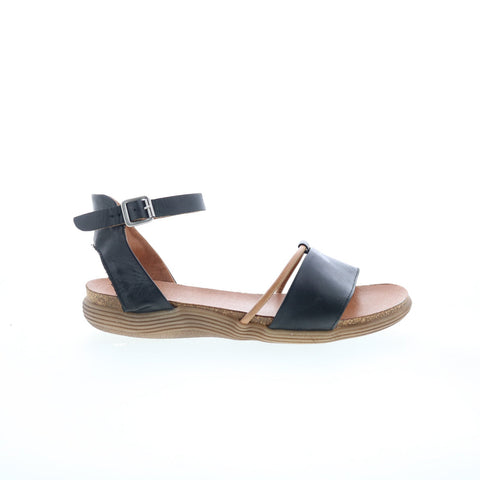 Miz Mooz Marcie Womens Black Leather Hook & Loop Strap Sandals Shoes