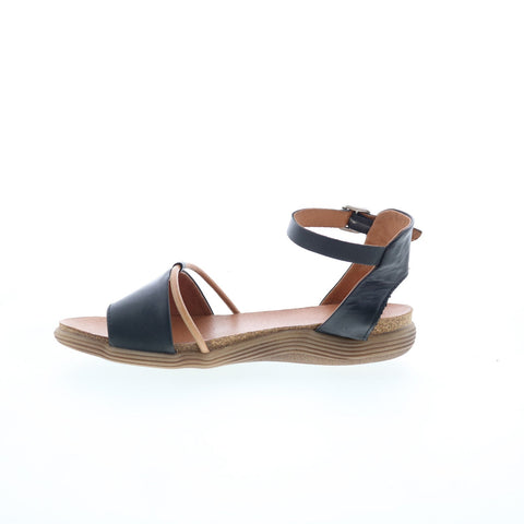 Miz Mooz Marcie Womens Black Leather Hook & Loop Strap Sandals Shoes