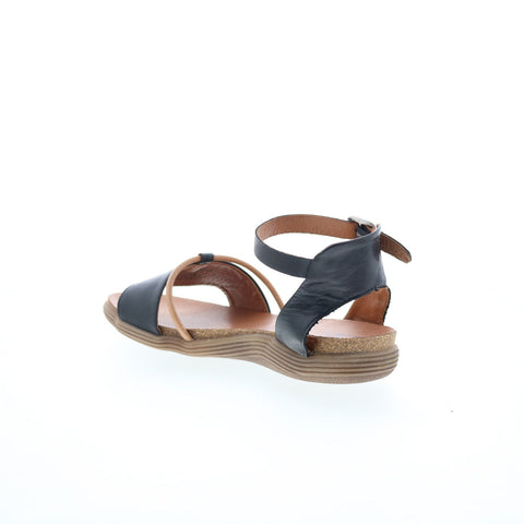 Miz Mooz Marcie Womens Black Leather Hook & Loop Strap Sandals Shoes