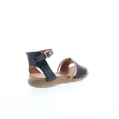 Miz Mooz Marcie Womens Black Leather Hook & Loop Strap Sandals Shoes