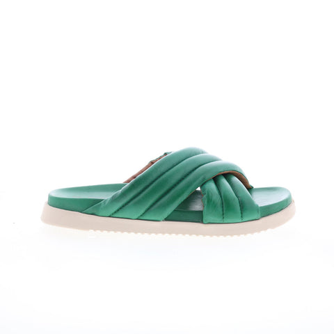 Miz Mooz Marinella Womens Green Leather Slip On Slides Sandals Shoes