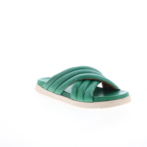 Miz Mooz Marinella Womens Green Leather Slip On Slides Sandals Shoes