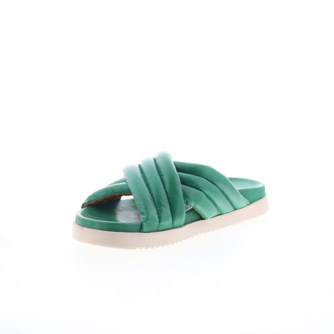 Miz Mooz Marinella Womens Green Leather Slip On Slides Sandals Shoes