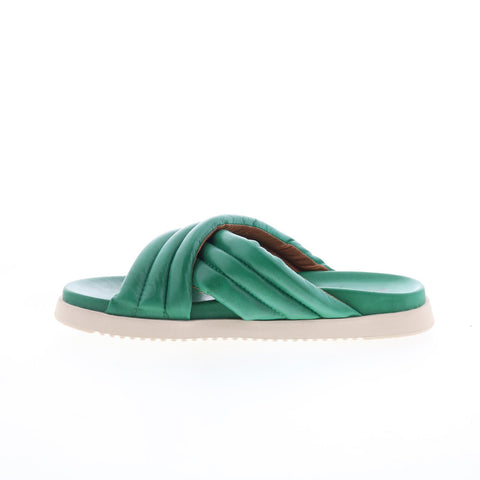 Miz Mooz Marinella Womens Green Leather Slip On Slides Sandals Shoes