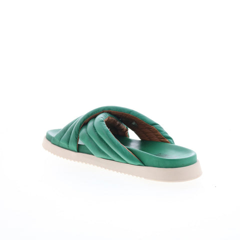Miz Mooz Marinella Womens Green Leather Slip On Slides Sandals Shoes