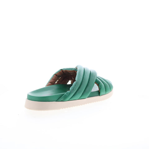 Miz Mooz Marinella Womens Green Leather Slip On Slides Sandals Shoes