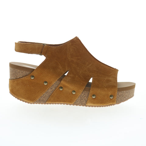 Volatile Montpelier PV136 Womens Brown Suede Strap Wedges Sandals Shoes