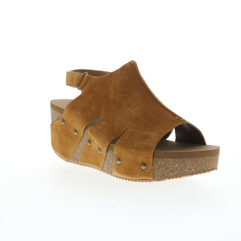 Volatile Montpelier PV136 Womens Brown Suede Strap Wedges Sandals Shoes