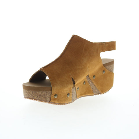 Volatile Montpelier PV136 Womens Brown Suede Strap Wedges Sandals Shoes