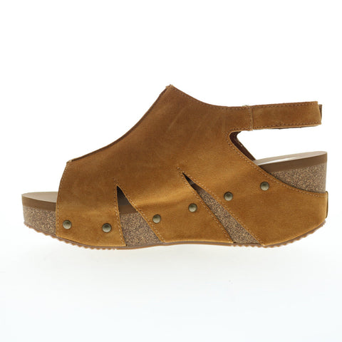 Volatile Montpelier PV136 Womens Brown Suede Strap Wedges Sandals Shoes