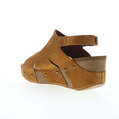 Volatile Montpelier PV136 Womens Brown Suede Strap Wedges Sandals Shoes