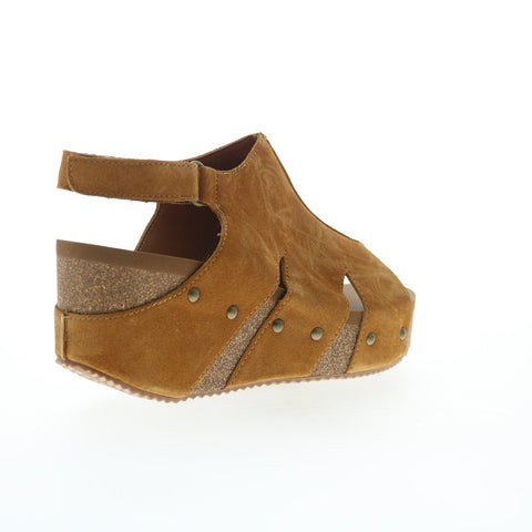 Volatile Montpelier PV136 Womens Brown Suede Strap Wedges Sandals Shoes
