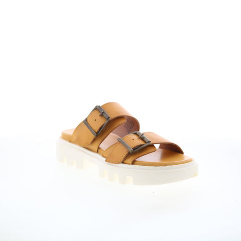 Miz Mooz Peyton Womens Brown Leather Hook & Loop Strap Sandals Shoes