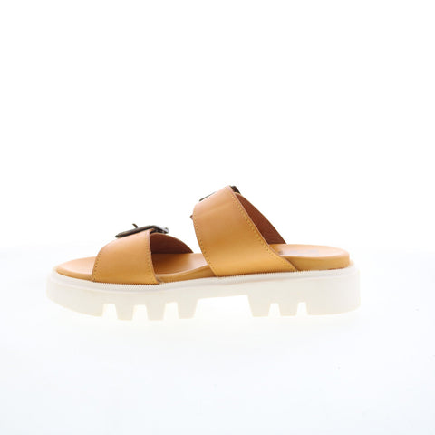 Miz Mooz Peyton Womens Brown Leather Hook & Loop Strap Sandals Shoes